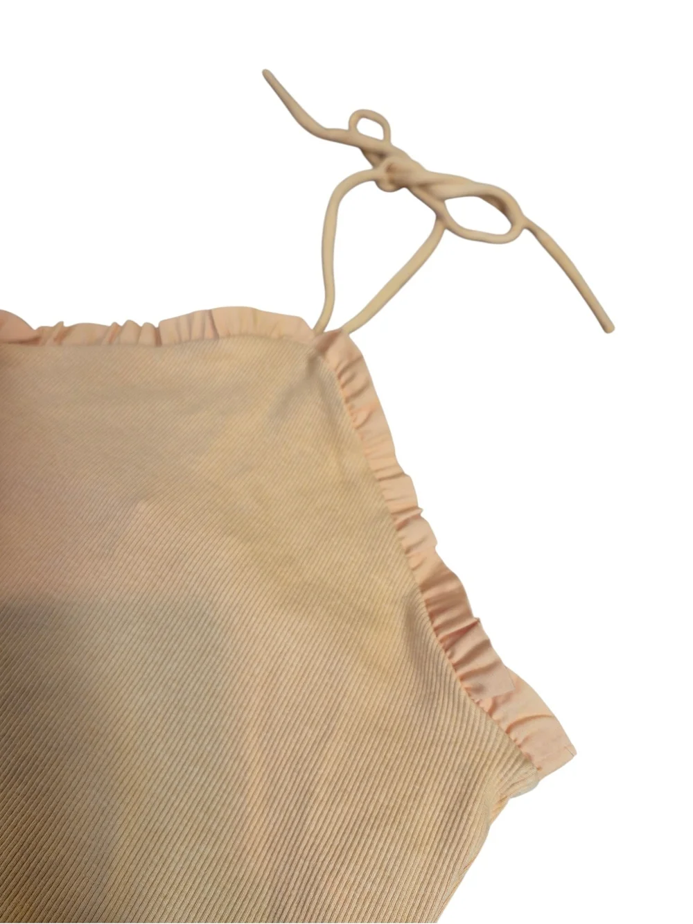 Zara Mustard Yellow Ribbed Ruffle Halter Crop Top, Small - Picture 3 of 8